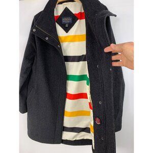 Pendleton Womens Wool Coat Charcoal Gray With Striped Lining Medium RX10348 EUC